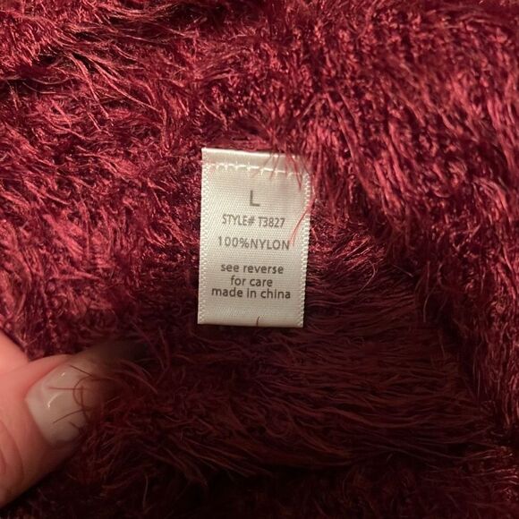 Active USA Women's Maroon Eyelash Knit Boat Neck Crop Sweater - Picture 7 of 7